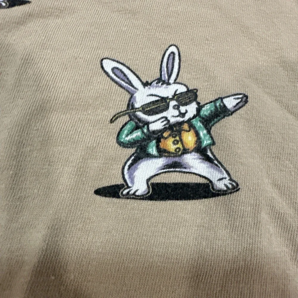 Denim & Flower Ricky Singh‎ Tan Dabbing Easter Bunny Tee Shirt Top Boys Sz 11-12